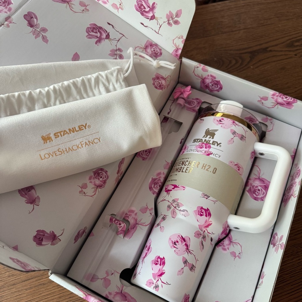 Stanley x LoveShackFancy Pink and White Floral Tumbler